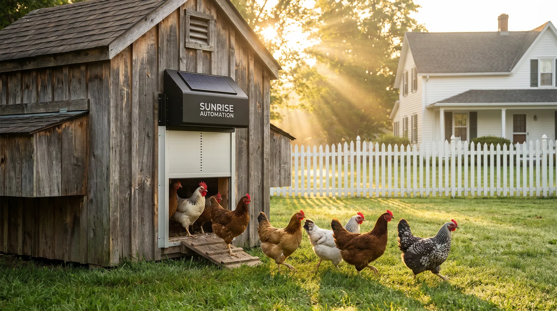 CoopGuard automatic chicken coop door installed