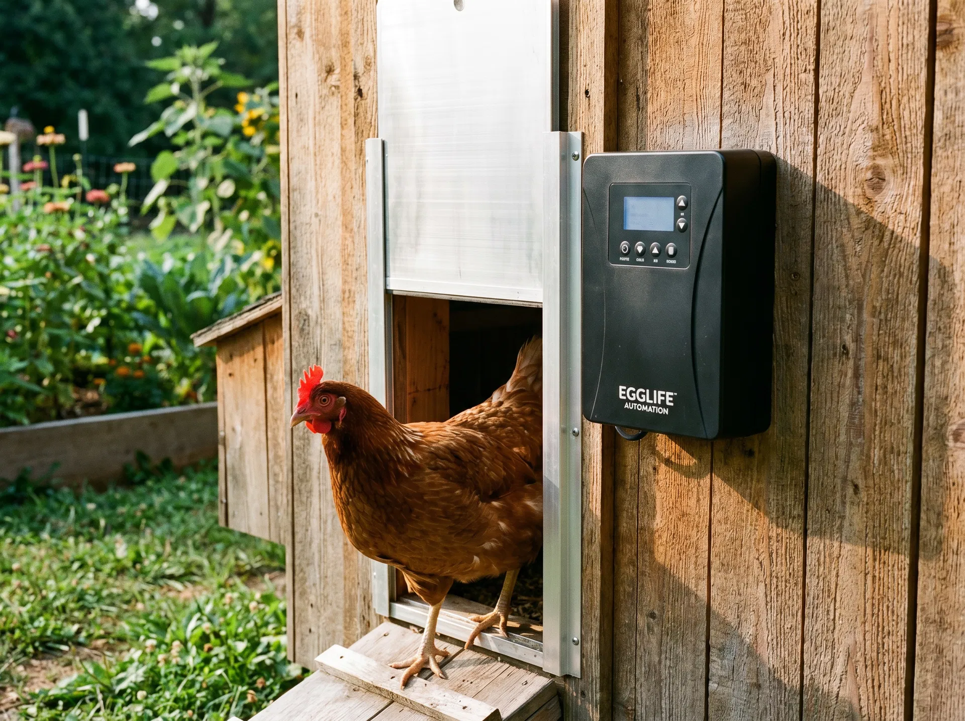 CoopGuard installed on a chicken coop